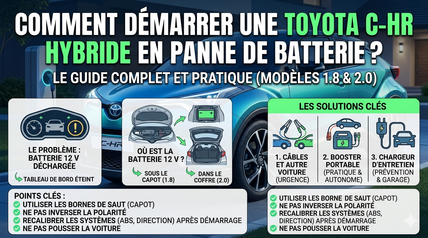 démarrer une Toyota C-HR hybride en panne de batterie