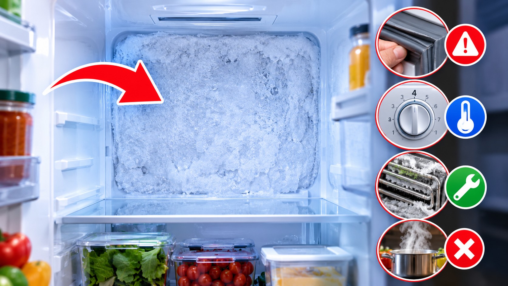 frigo fait de la glace sur la paroi du fond